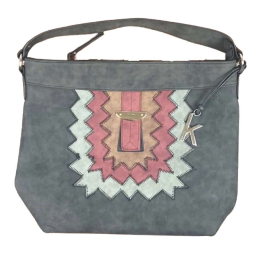 Kensie  Shoulder Purse Hand Bag Gray Pink Vinyl Zipper Closure Travel